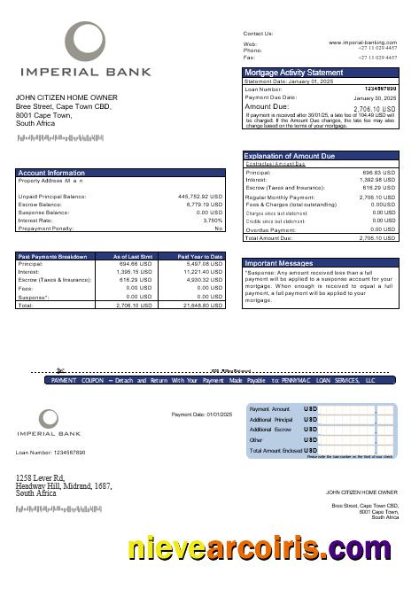 South Africa Imperial bank mortgage statement